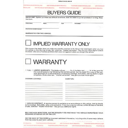 Asp Peel N Seal Implied Warranty Buyers Guide 1 Part, Qty 100 Pk 8254